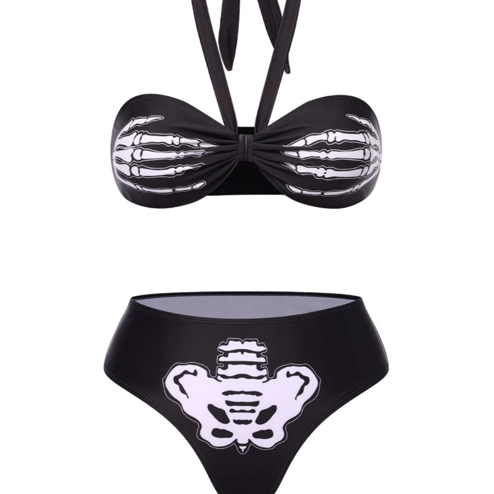 Skeleton Print Black Bikini Set